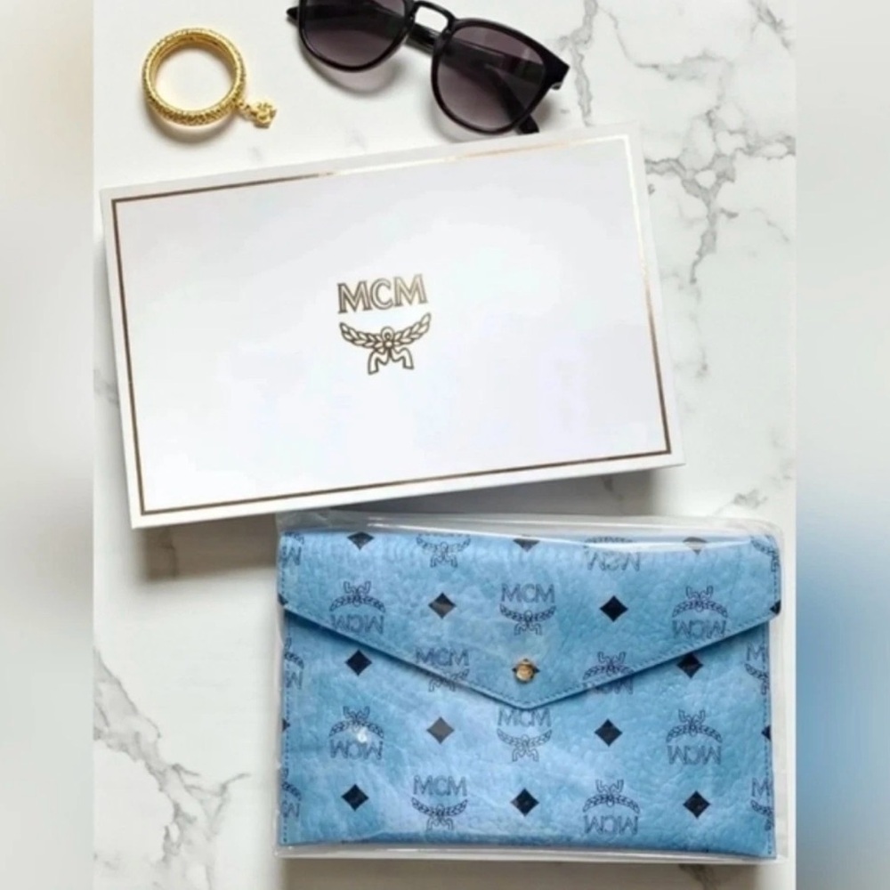 MCM Blue Vistesos Envelope Clutch & Crossbody- Free Gift W Purchase